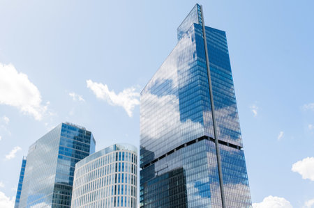 Beautiful skyscraper in city center on cloudy day. modern architectural design