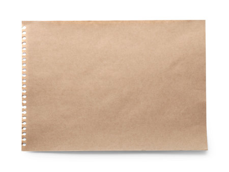 Sheet of kraft paper isolated on white, top viewの写真素材