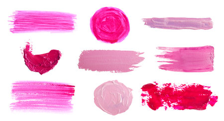 Different paint strokes drawn with brush on white background, top view. banner designの写真素材