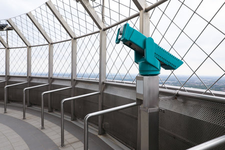Green metal tower viewer on observation deckの写真素材