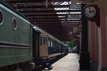 Utrecht, Netherlands - July 23, 2022: Railway station with wagons on display in Spoorwegmuseum