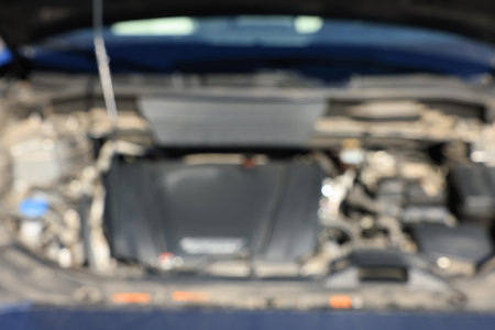 Blurred view of car engine in modern auto