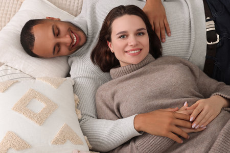 dating agency. Happy couple enjoying time together at homeの写真素材