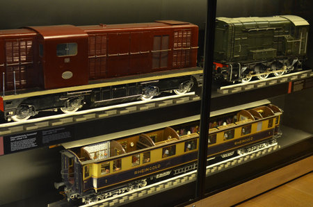 Utrecht, Netherlands - July 23, 2022: Models of different old trains on display in Spoorwegmuseumのeditorial素材