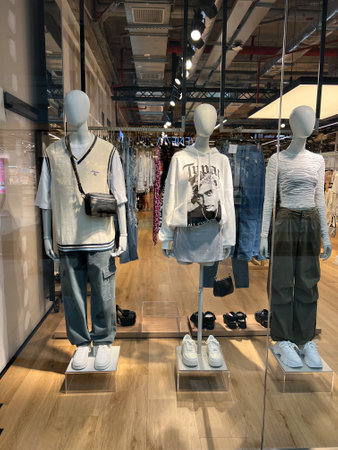 Warsaw, Poland - July 26, 2022: Display of fashion store in shopping mall