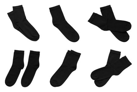 Set with black socks on white backgroundの写真素材