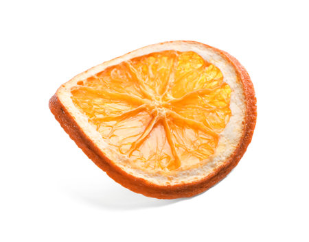 Delicious dry orange slice isolated on whiteの写真素材
