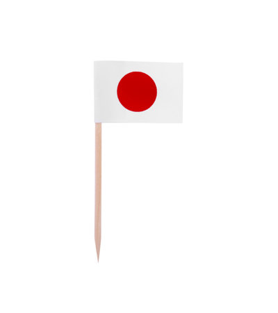 Small paper flag of Japan isolated on whiteの写真素材