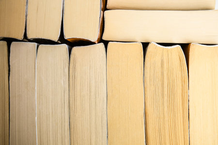 Collection of different books as background, closeupの写真素材