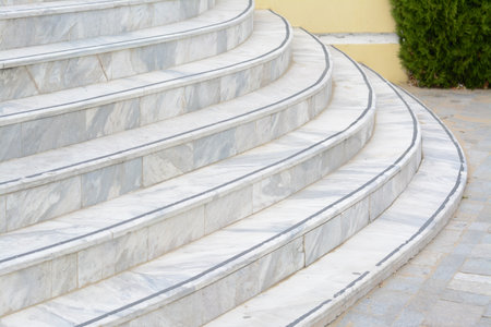Tiled stairs outdoors, closeup view. Entrance designの写真素材
