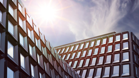 Low angle view of beautiful buildings on sunny day. banner designの写真素材