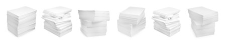 Stacked sheets of paper on white background, banner design
