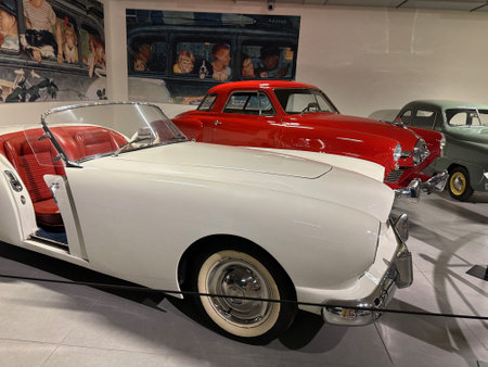 Hague, Netherlands - November 8, 2022: View of many different retro cars in Louwman museum