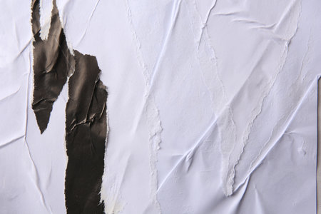 Texture of white and black ripped paper posters, closeupの写真素材