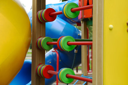 Large colorful abacus installed on children's playgroundの写真素材
