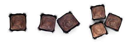 Set with tasty chocolate candies on white background, top view. banner design