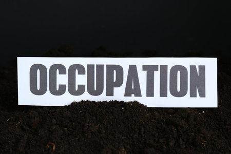 Paper card with word Occupation in soilの写真素材