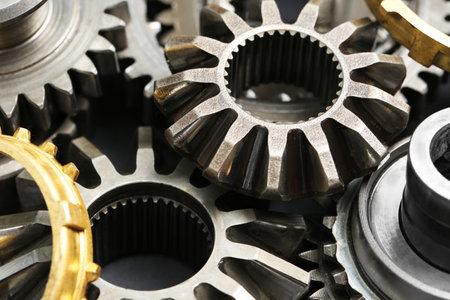 Many different stainless steel gears as backgroundの写真素材