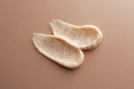 Samples of scrub on color background, above viewの写真素材