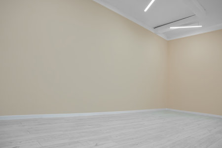 Empty renovated room with clean beige wallsの写真素材