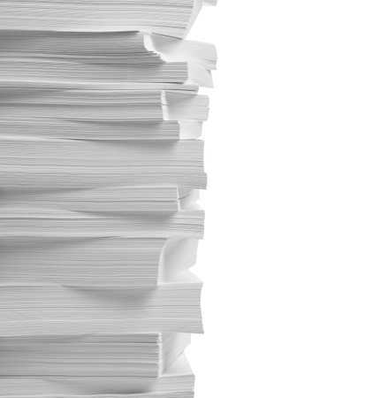Stack of paper sheets on white backgroundの写真素材