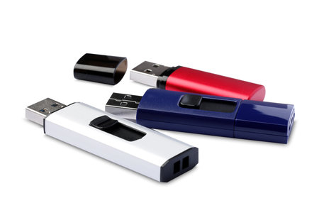 Different usb flash drives on white background
