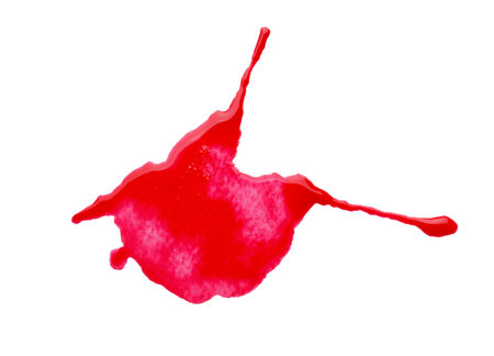 Blot of pink watercolor paint isolated on white, top viewの写真素材