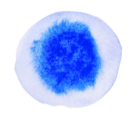 Blot of blue watercolor paint isolated on white, top view