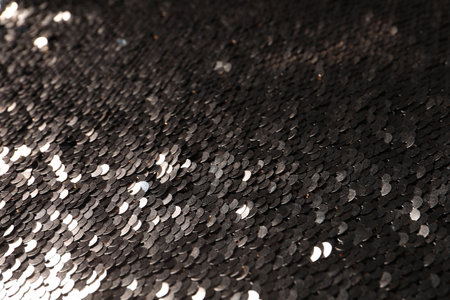 Texture of beautiful golden sequins as background, closeupの写真素材