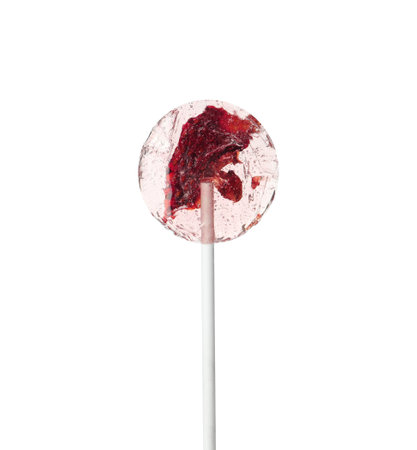 Sweet colorful lollipop with berries isolated on whiteの写真素材