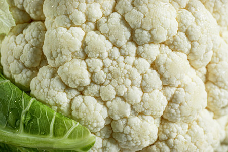 Close up view of fresh whole cauliflower as backgroundの写真素材