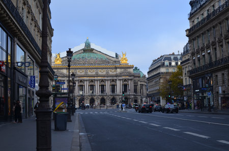 Paris, France - December 10, 2022: City street with Palais Garnierのeditorial素材