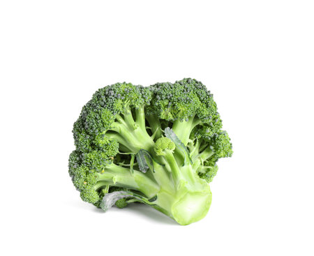 Fresh green raw broccoli on white backgroundの写真素材