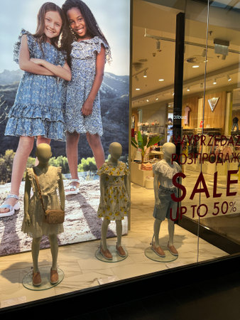 Warsaw, Poland - July 26, 2022: Display of fashion store in shopping mallのeditorial素材