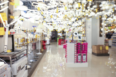 Blurred view of lighting store in shopping mall. bokeh effectの写真素材