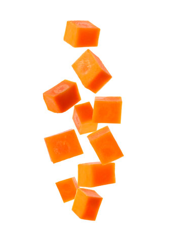 Cut fresh ripe carrot on white backgroundの写真素材