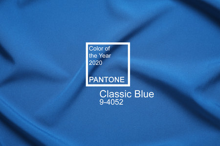 Crumpled fabric, top view. Color of the year 2020 (Classic blue)の写真素材