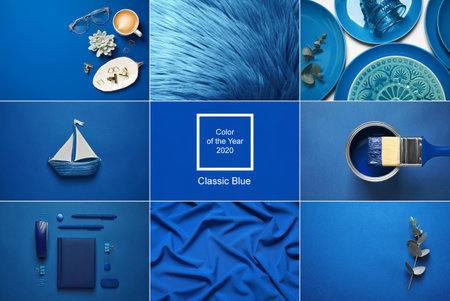 Collage made with photos inspired by color of the year 2020 (Classic blue)の写真素材