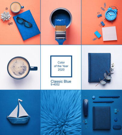 Collage made with photos inspired by color of the year 2020 (Classic blue)の写真素材