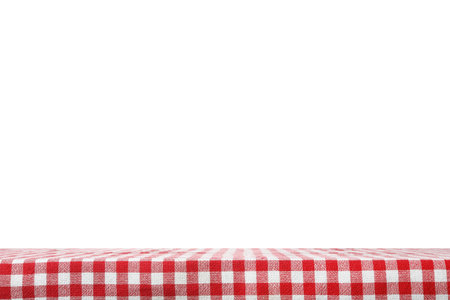 Checkered kitchen napkin on empty table. space for designの写真素材
