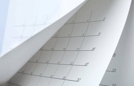 Close up view of white paper office calendarの写真素材