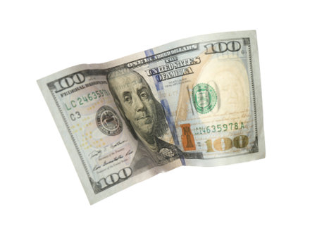 Dollar banknote isolated on white. Flying money