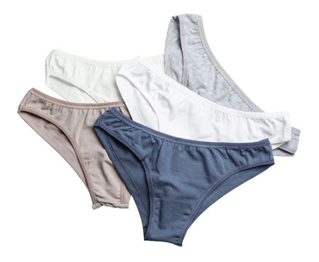 Set of comfortable women's underwear isolated on white, top viewの写真素材