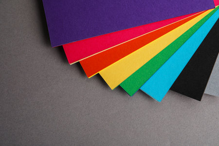 Color palette on gray background, top view