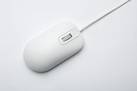 Wired computer mouse isolated on white, top viewの写真素材