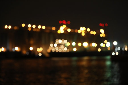 Blurred view of docks at night. bokeh effectの写真素材