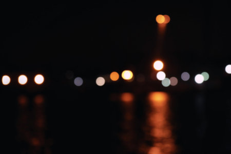 Blurred view of port at night. bokeh effectの写真素材