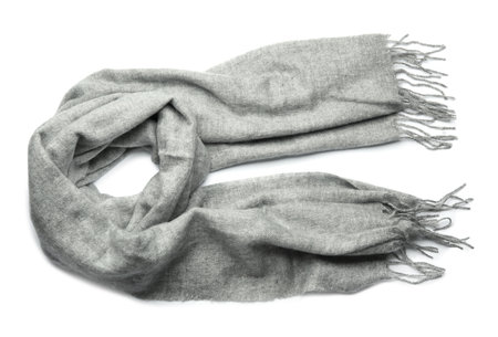 Gray scarf isolated on white, top viewの写真素材