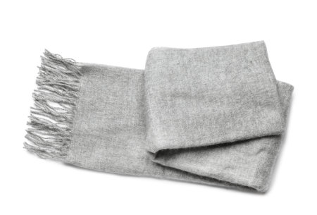Gray scarf isolated on white, top viewの写真素材