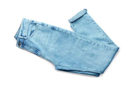 Stylish jeans isolated on white, top viewの写真素材